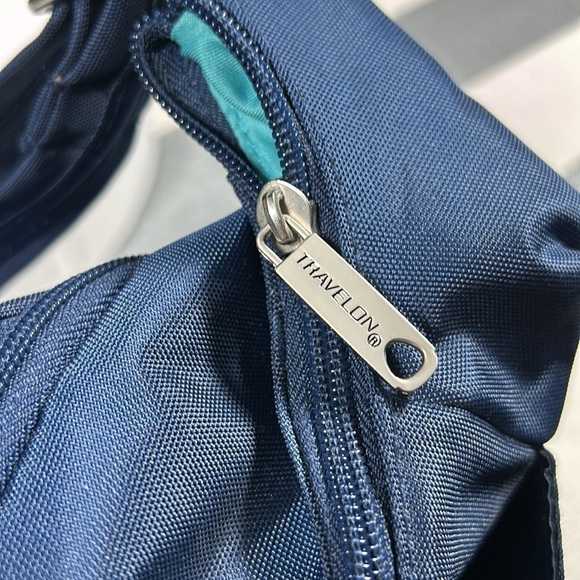 Travelon Womens Navy Blue Anti Theft Pleated Hobo Crossbody Bag RFID Travel - Picture 13 of 13